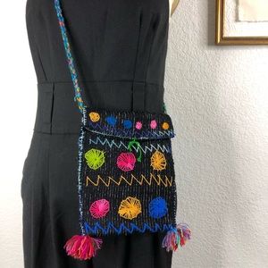 Costume Baldor Mexican Handmade Embroidered Floral Cross Body Bag